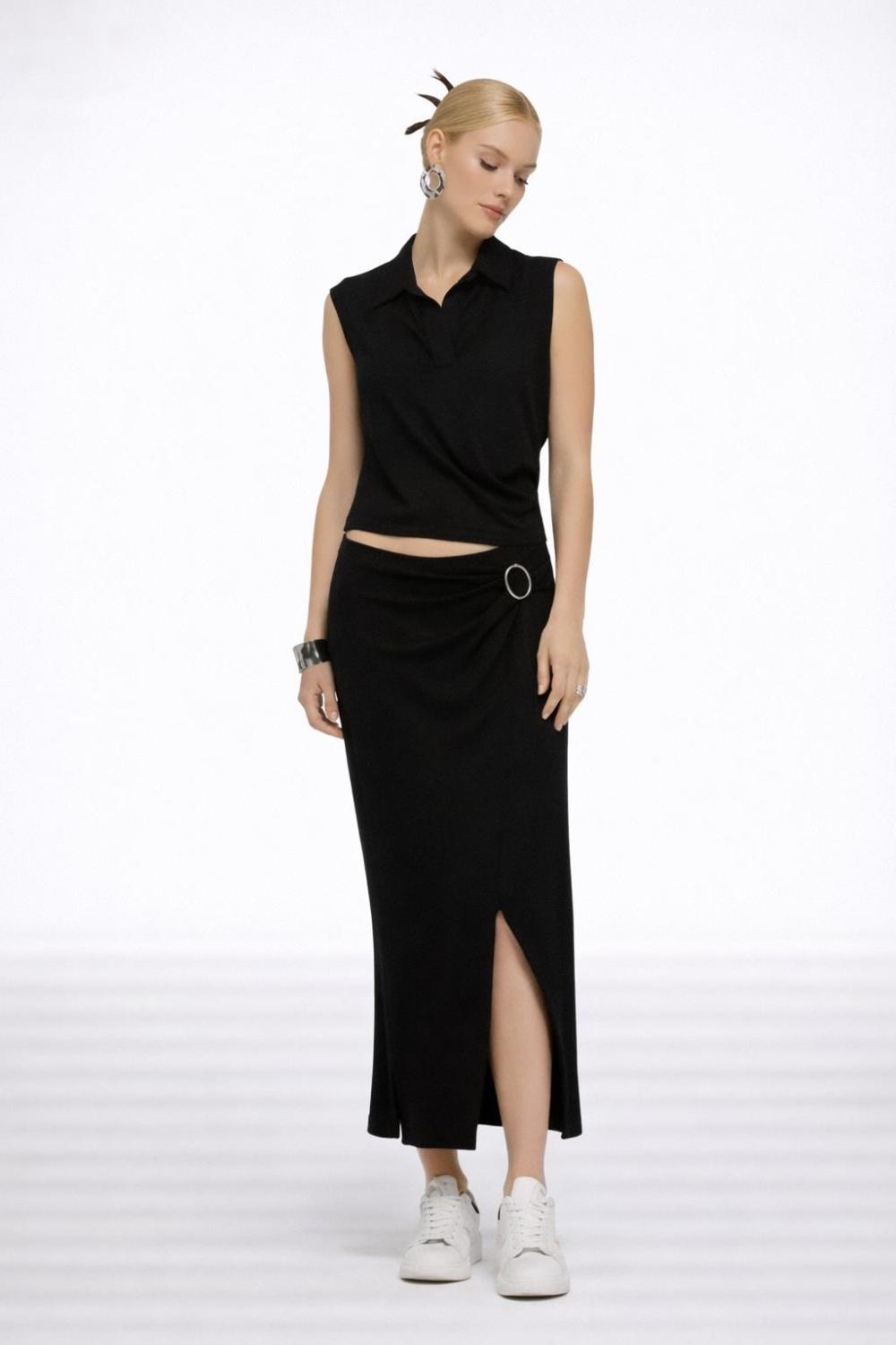 LAMANTE HALKA DETAY SİYAH YIRTMAÇLI ETEK