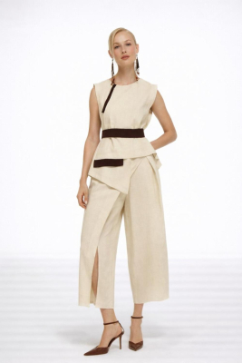 LAMANTE YIRTMAÇLI BEJ PANTOLON